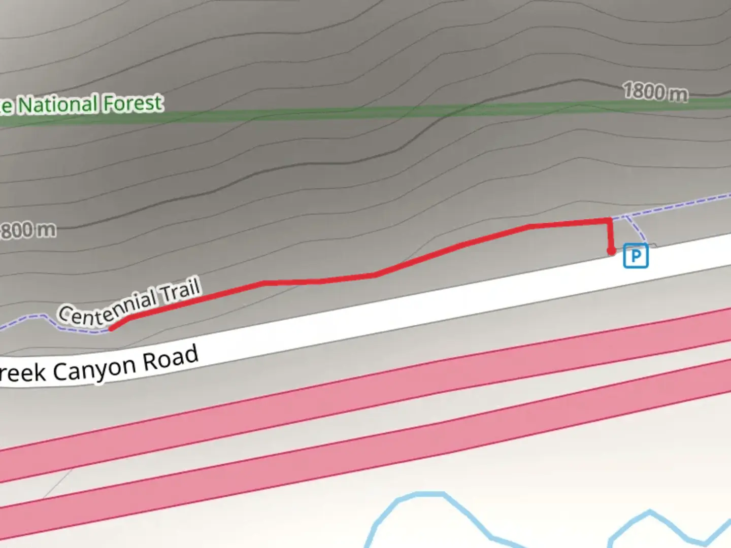 An image depicting the trail Clear Creek Out and Back and its surrounding area.