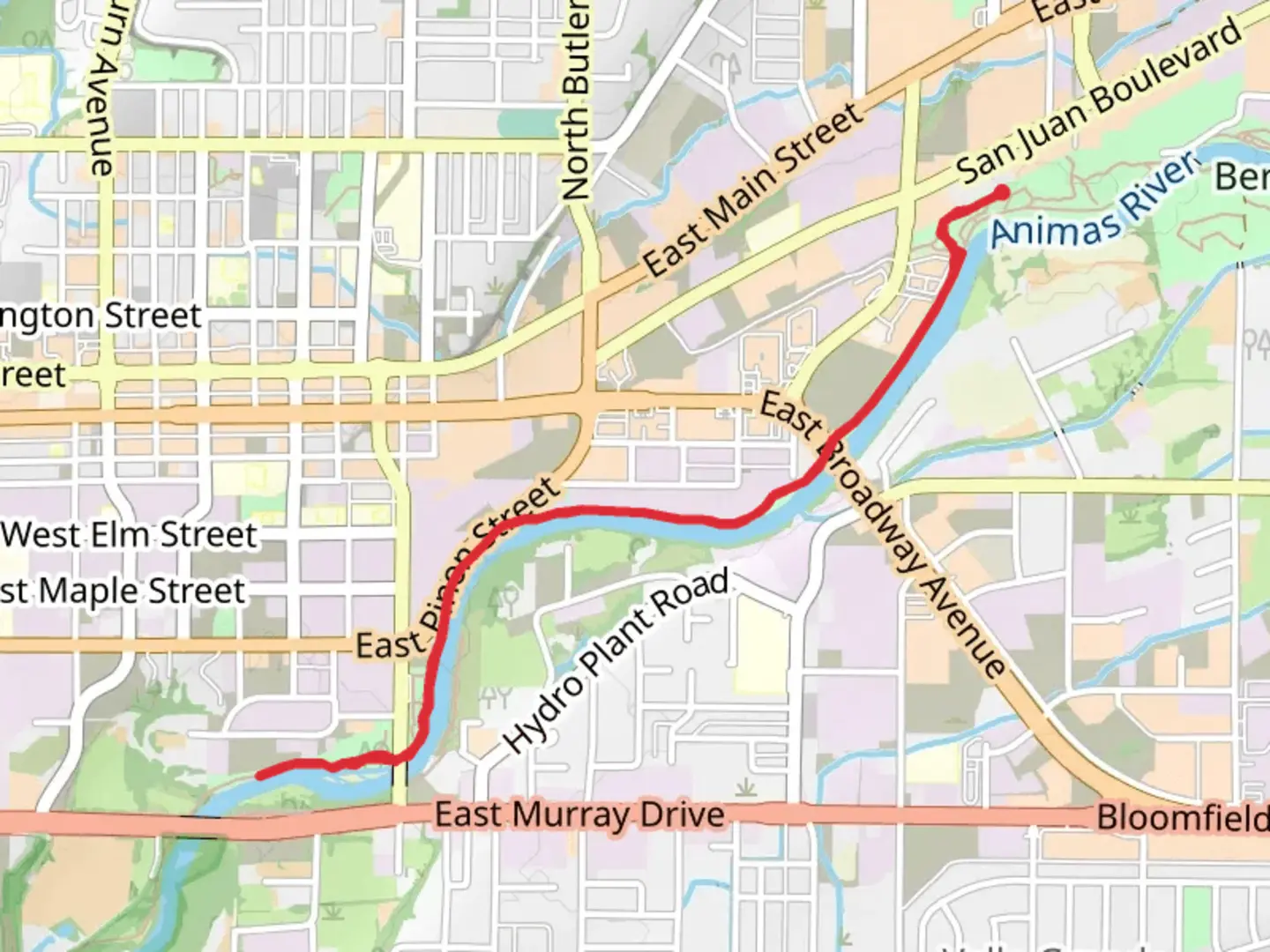 An image depicting the trail Animas River Trail Out and Back and its surrounding area.