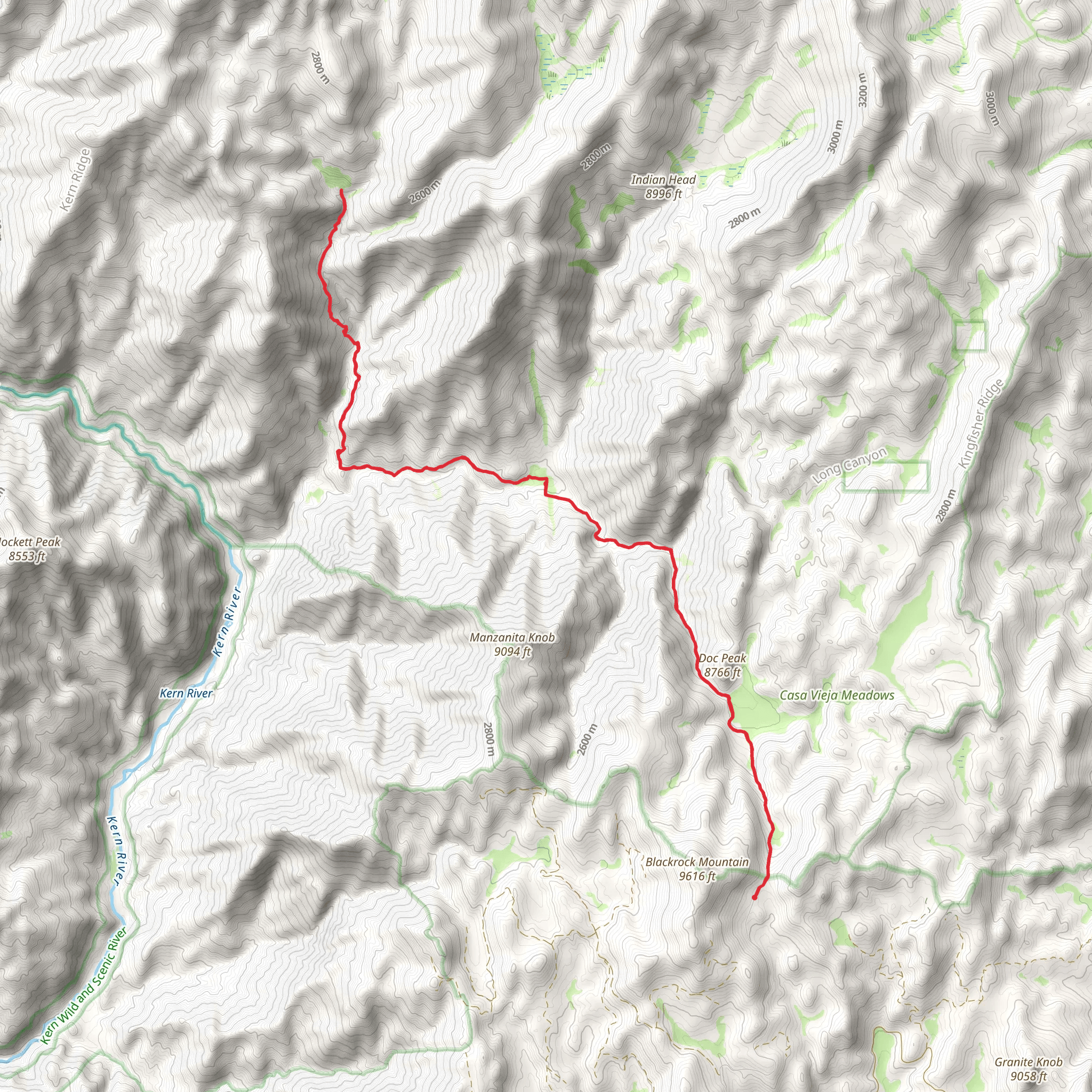 Sidehill Meadow via Black Rock to Kern River Trail mobile static map