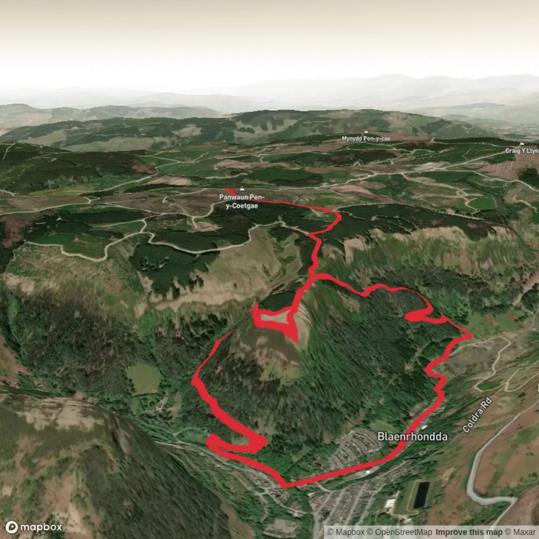 An image depicting the trail Penpych and Panwaun Pen y Coetgae Loop and its surrounding area.