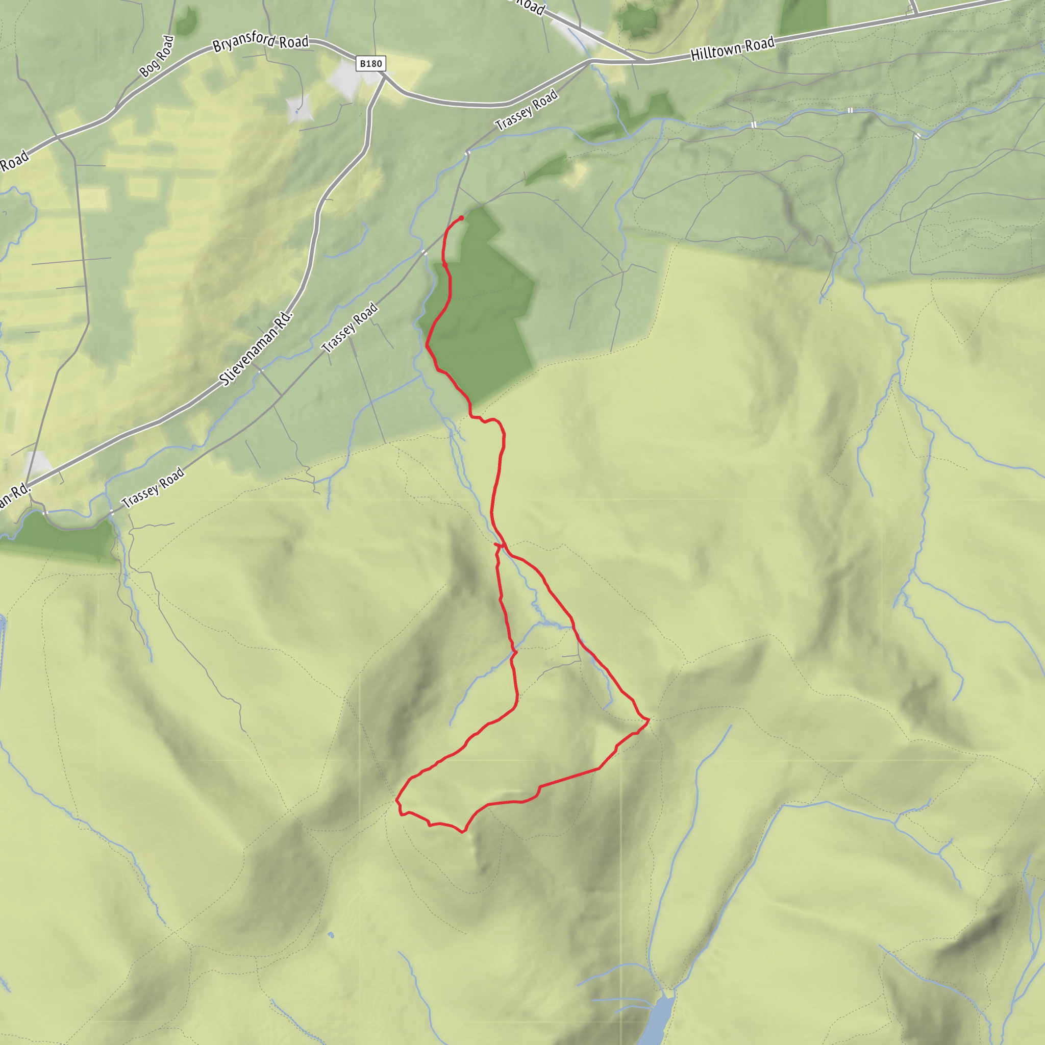 Hike loop from Trassey CP via Bearnagh and North Tor mobile static map