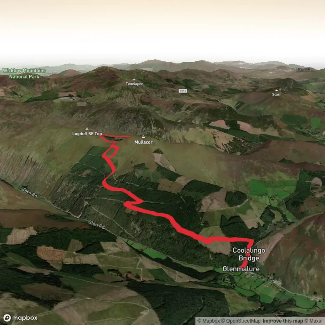 An image depicting the trail Hike from Glenmalure Lodge and its surrounding area.