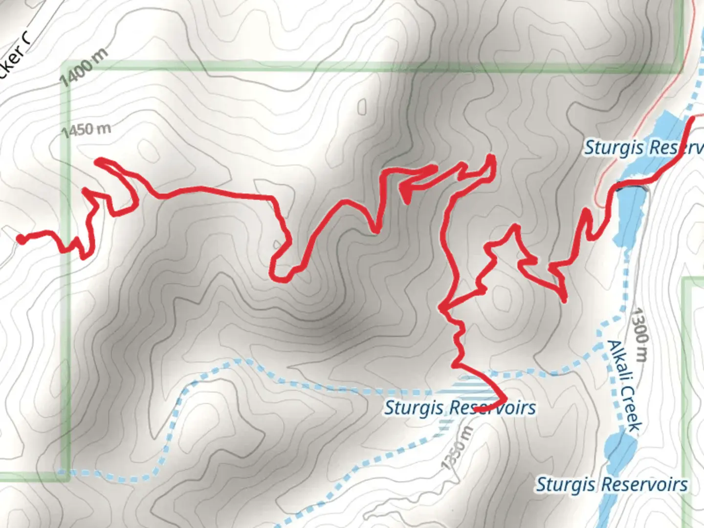 An image depicting the trail Salt Giant and Sturgis Reservoirs and its surrounding area.