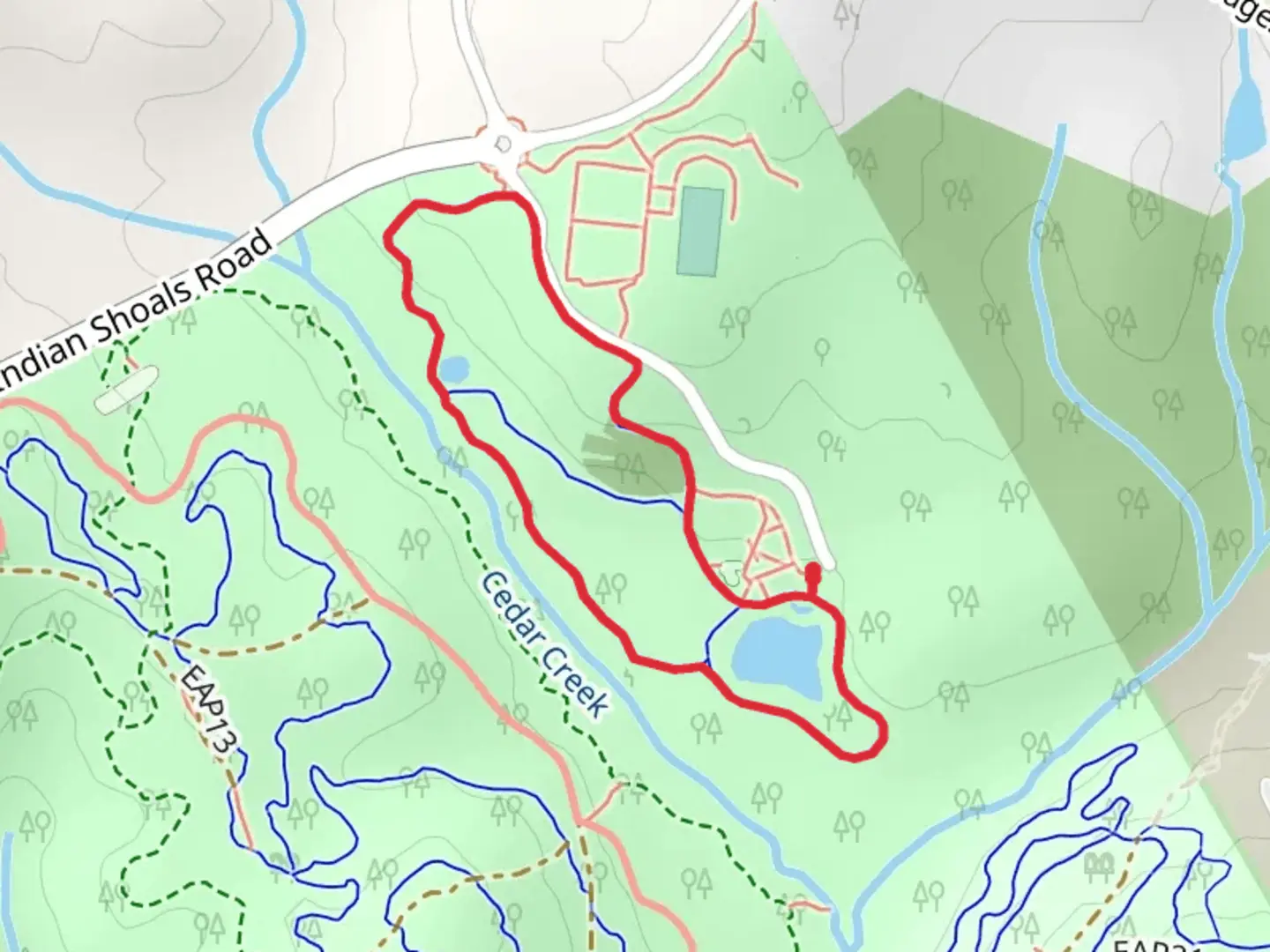 An image depicting the trail Indian Shoals Road Loop - South and its surrounding area.