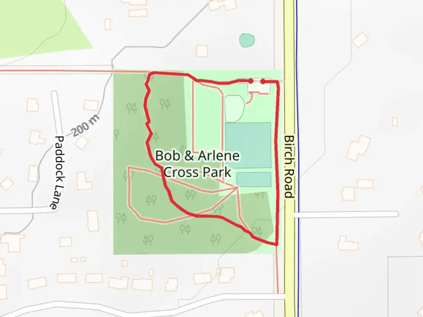 An image depicting the trail Bob and Arlene Cross Park Loop and its surrounding area.