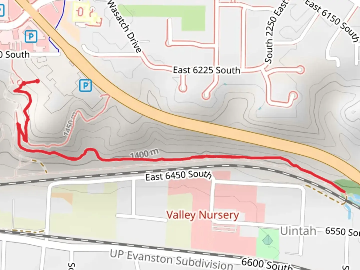 An image depicting the trail Bonneville Shoreline Connector Trail Out and Back and its surrounding area.