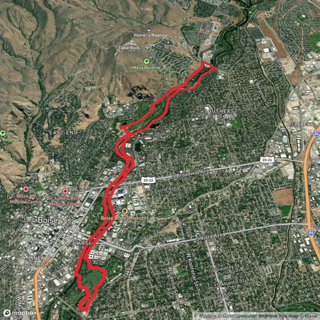 An image depicting the trail Boise River Greenbelt- Ann Morrison Park to Parkcenter and its surrounding area.