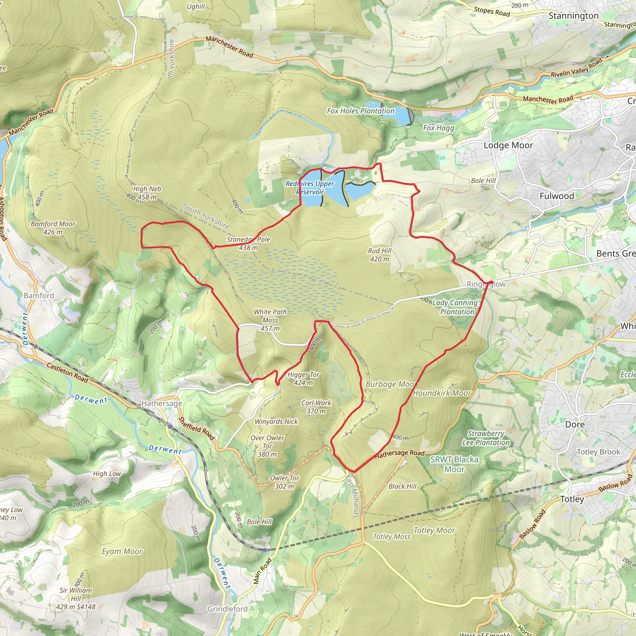 Ringinglow Western Loop via Stanedge Pole and Redmires Reservoirs mobile static map