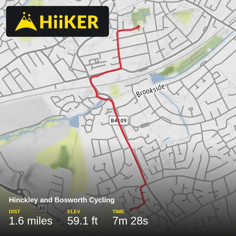 A map preview of the recording Hinckley and Bosworth Cycling.