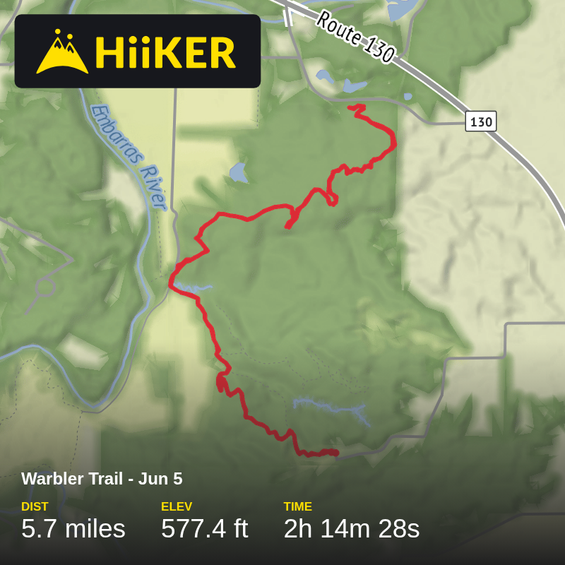 A map preview of the recording Warbler Trail - Jun 5.