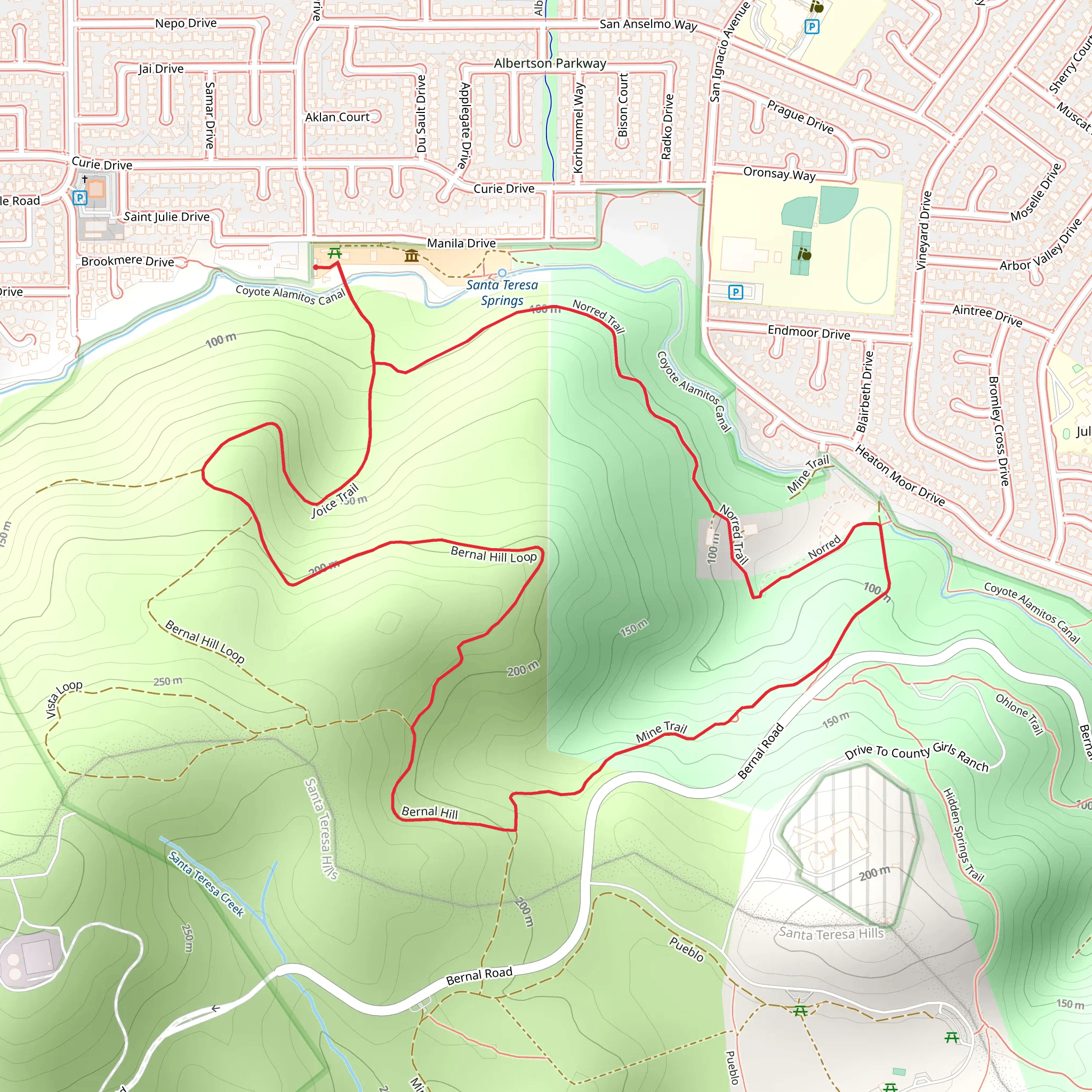 Bernal Hill, Mine and Norred Loop Trail mobile static map