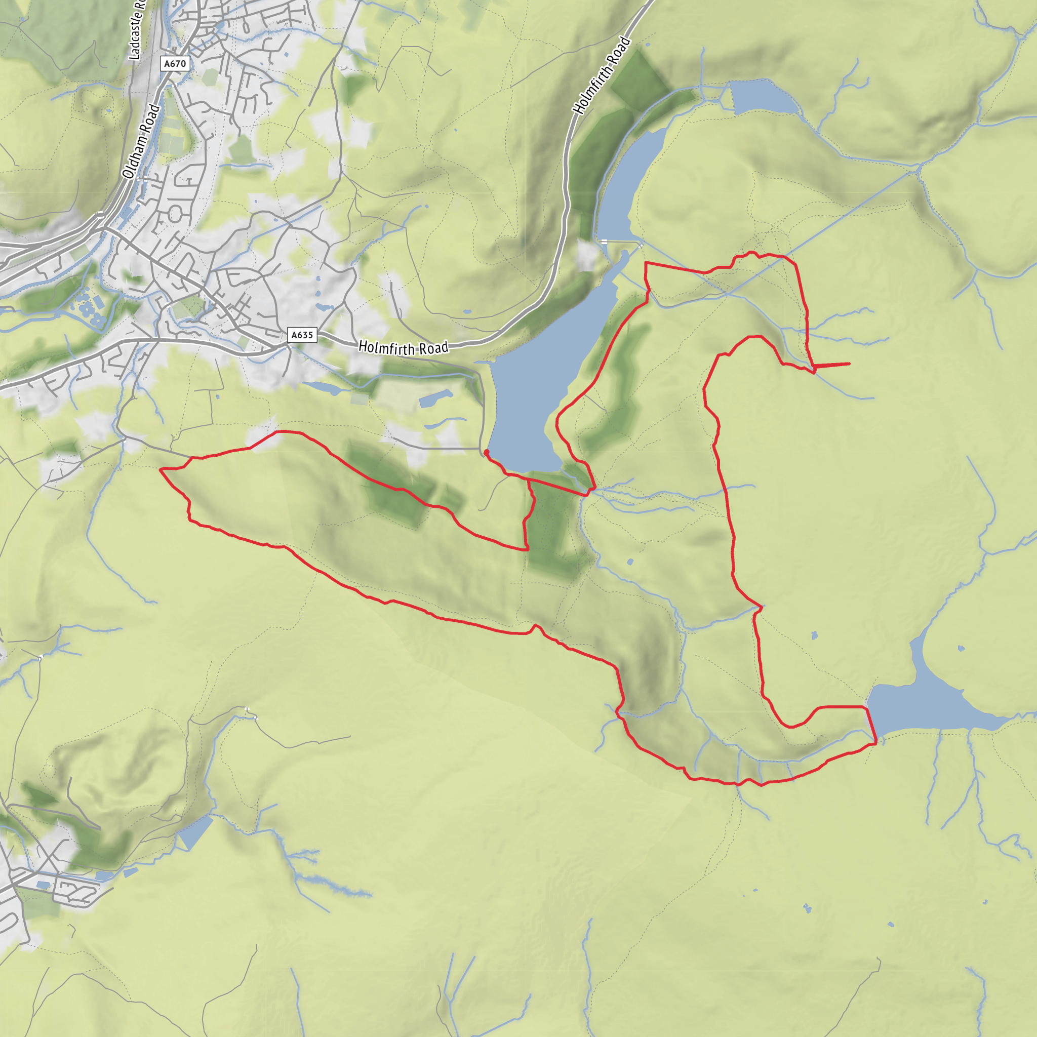 Dove Stone Reservoir, Chew Reservoir and Ashway Moss Loop mobile static map