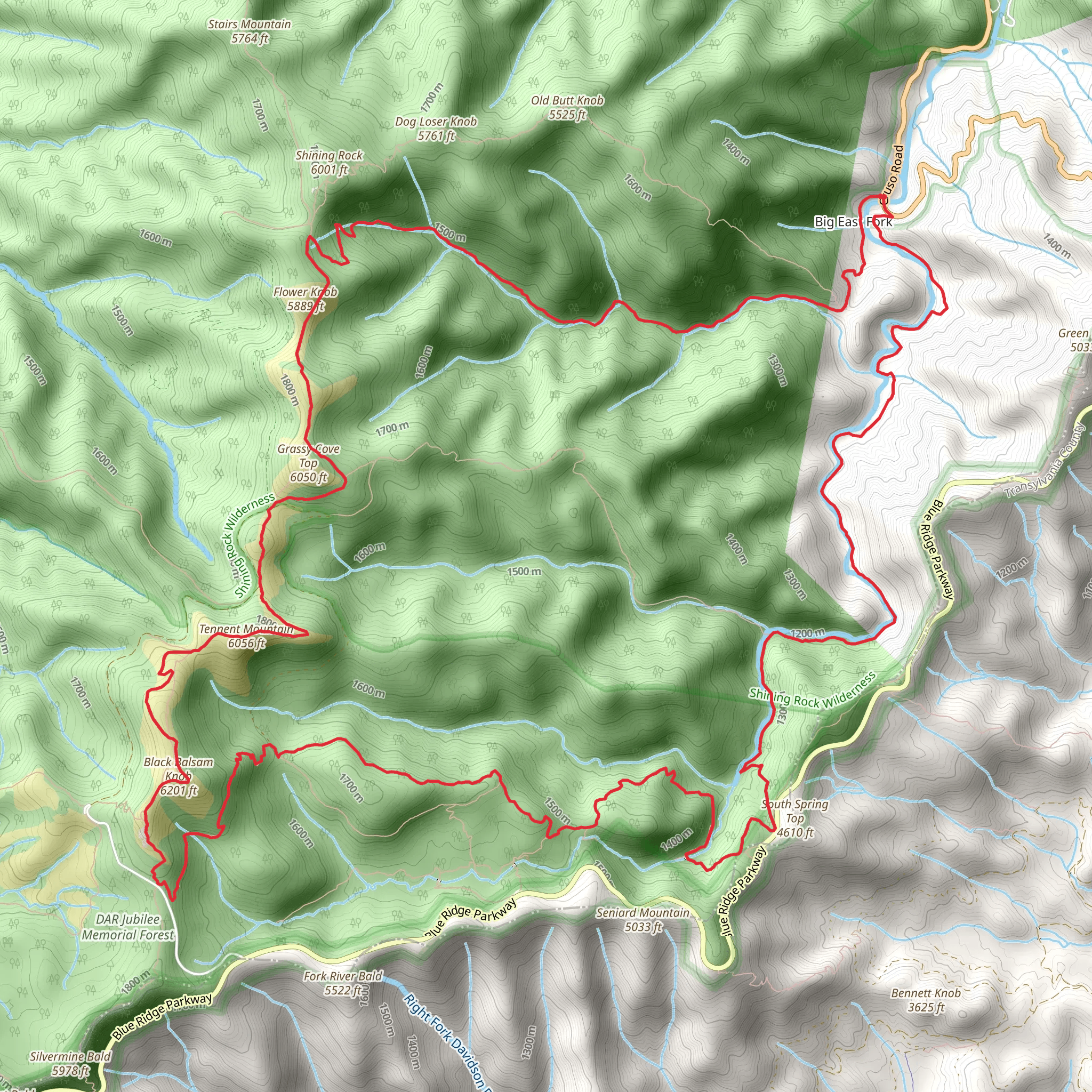 Shining Creek Path, Flower Knob, Tennent Mountain and Big East Fork Loop Trail mobile static map
