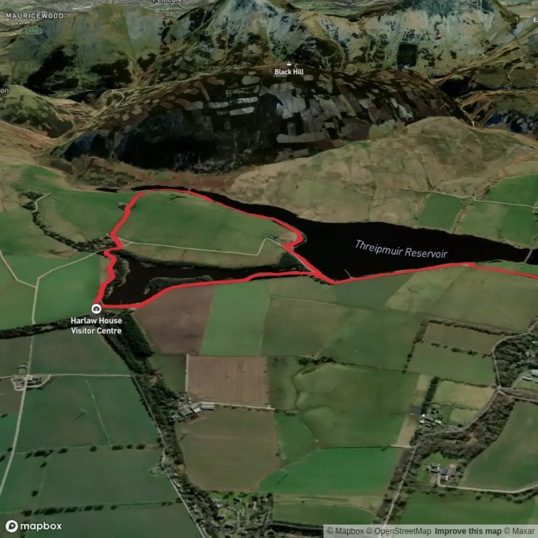 An image depicting the trail Threipmuir to Harlaw loop and its surrounding area.