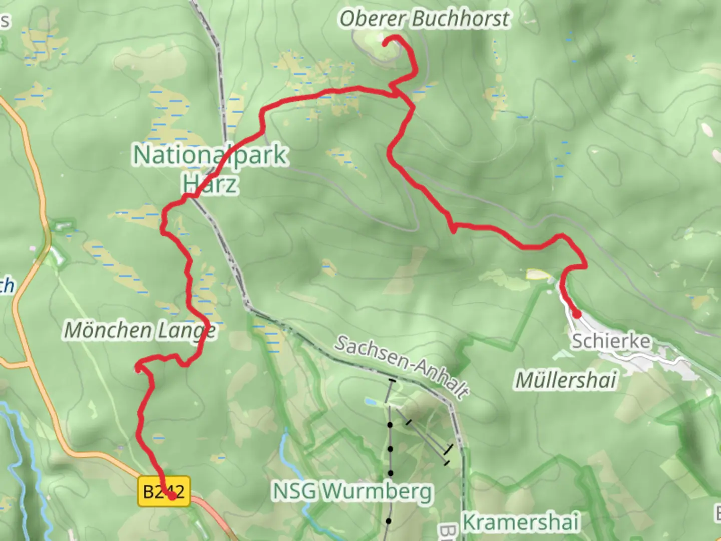 An image depicting the trail Konigskrug to Schierke Walk via Brocken and its surrounding area.