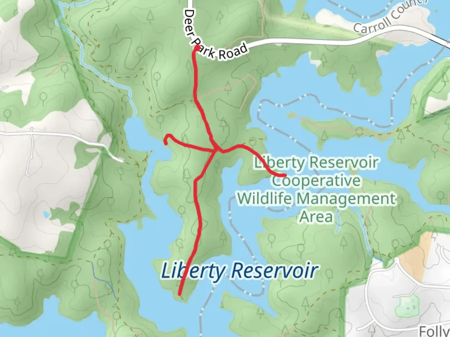 An image depicting the trail Middle Run and North Branch Patapsco River Knot and its surrounding area.
