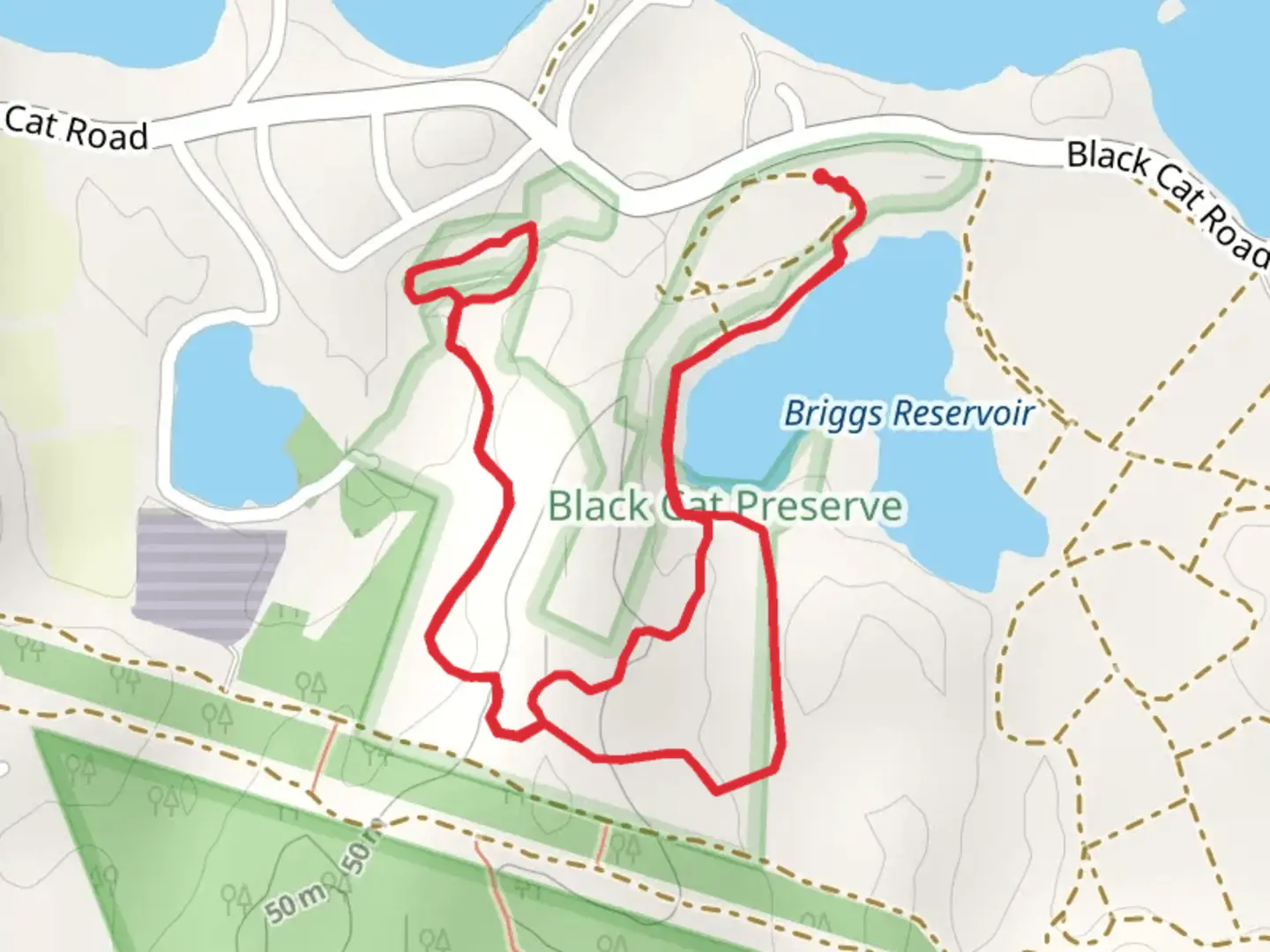 An image depicting the trail Briggs Reservoir Loop and its surrounding area.