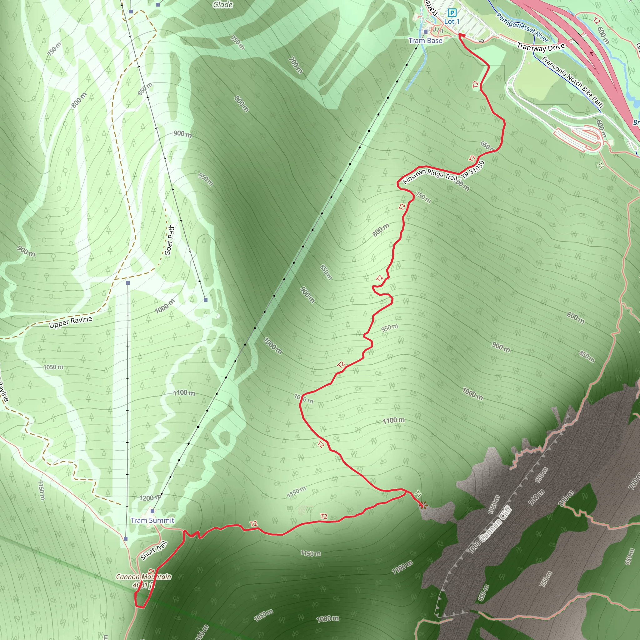 Cannon Mountain via Kinsman Ridge Trail mobile static map