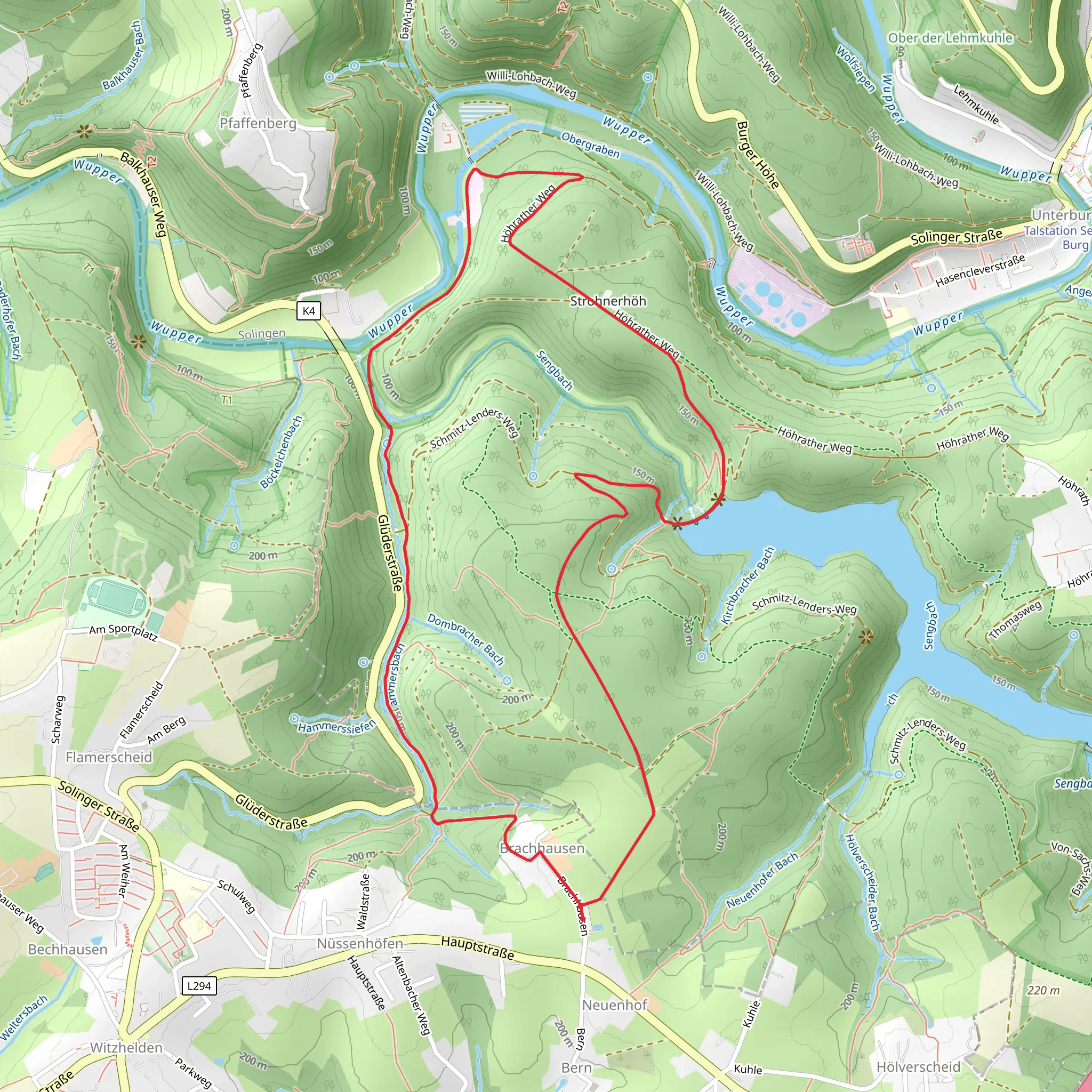 Sengbach via T Witzhelden Dorperhof and Klingenpfad mobile static map