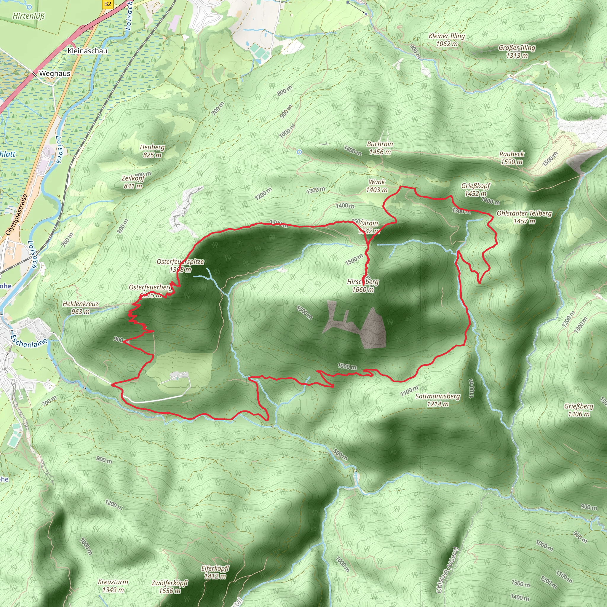 Hirschberg and Osterfeuerspitze Loop mobile static map