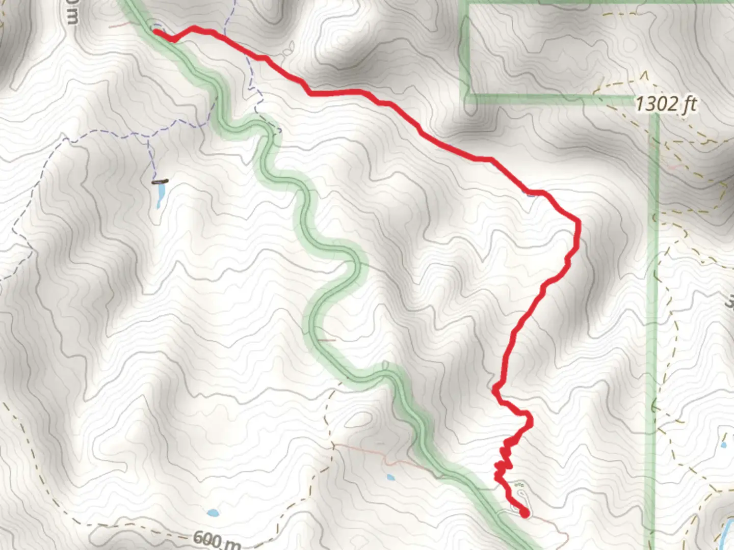 An image depicting the trail Mack's Corral Trail and North Fork Trail and its surrounding area.