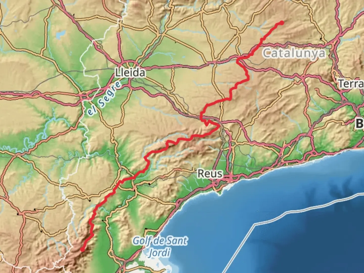 An image depicting the trail GR 171 Del Santuario de Pinós a los Puertos de Beceit and its surrounding area.