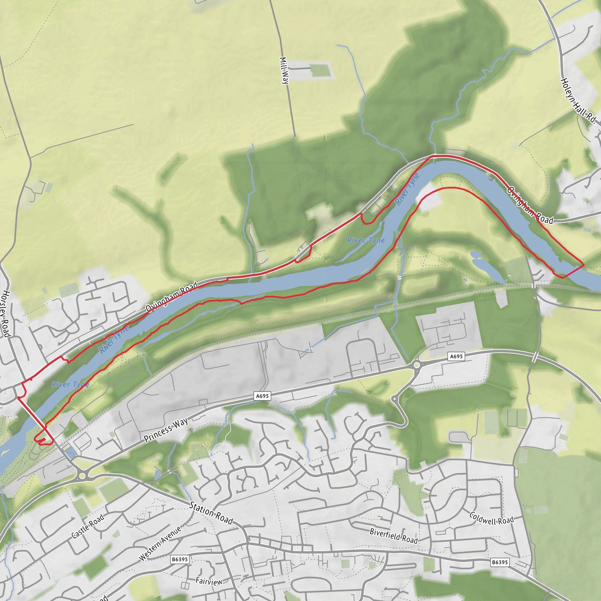 Prudhoe-Wylam Loop - River Tyne Two Bridges Walk mobile static map