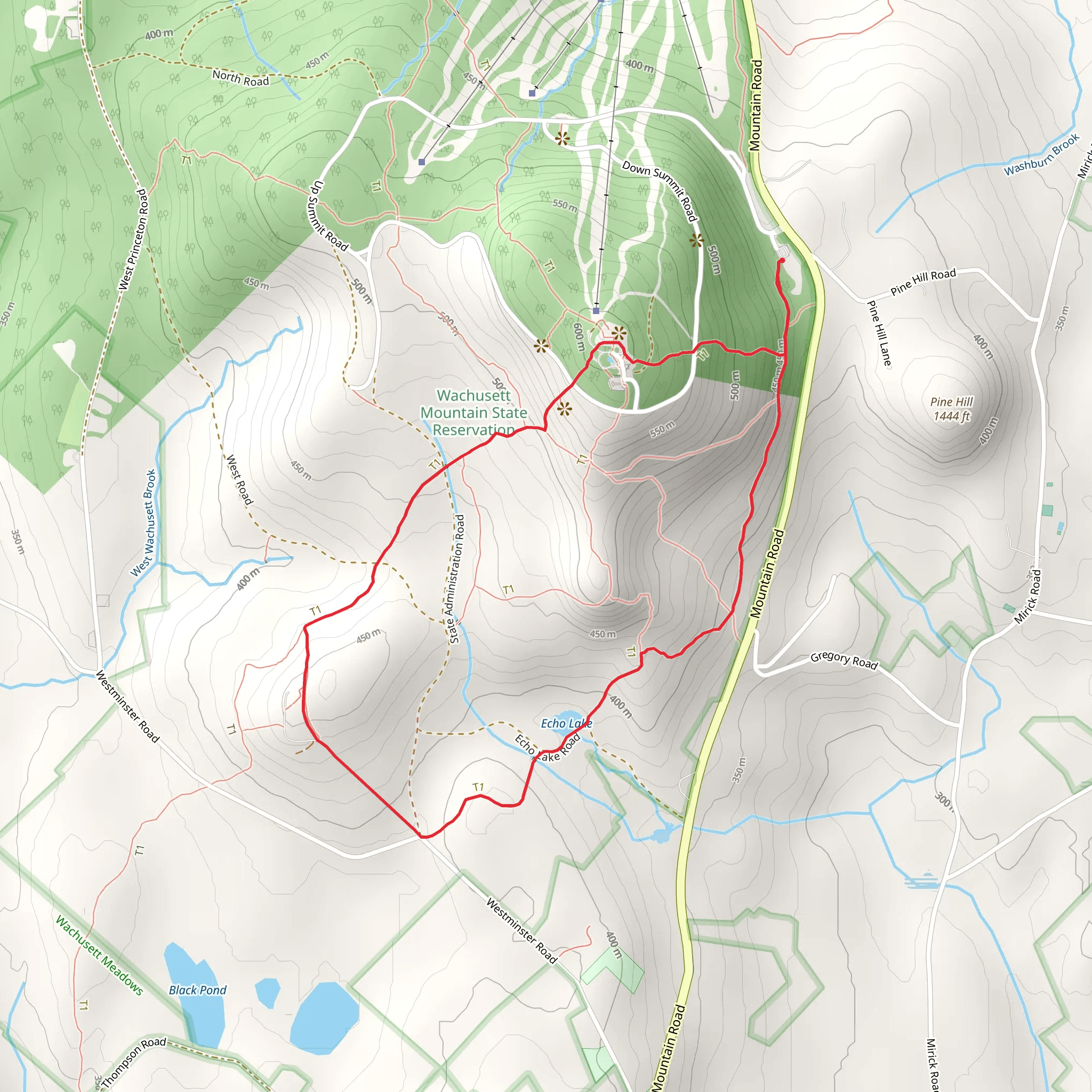 Echo Lake and Mount Wachusett Loop via Bicentennial Trail mobile static map
