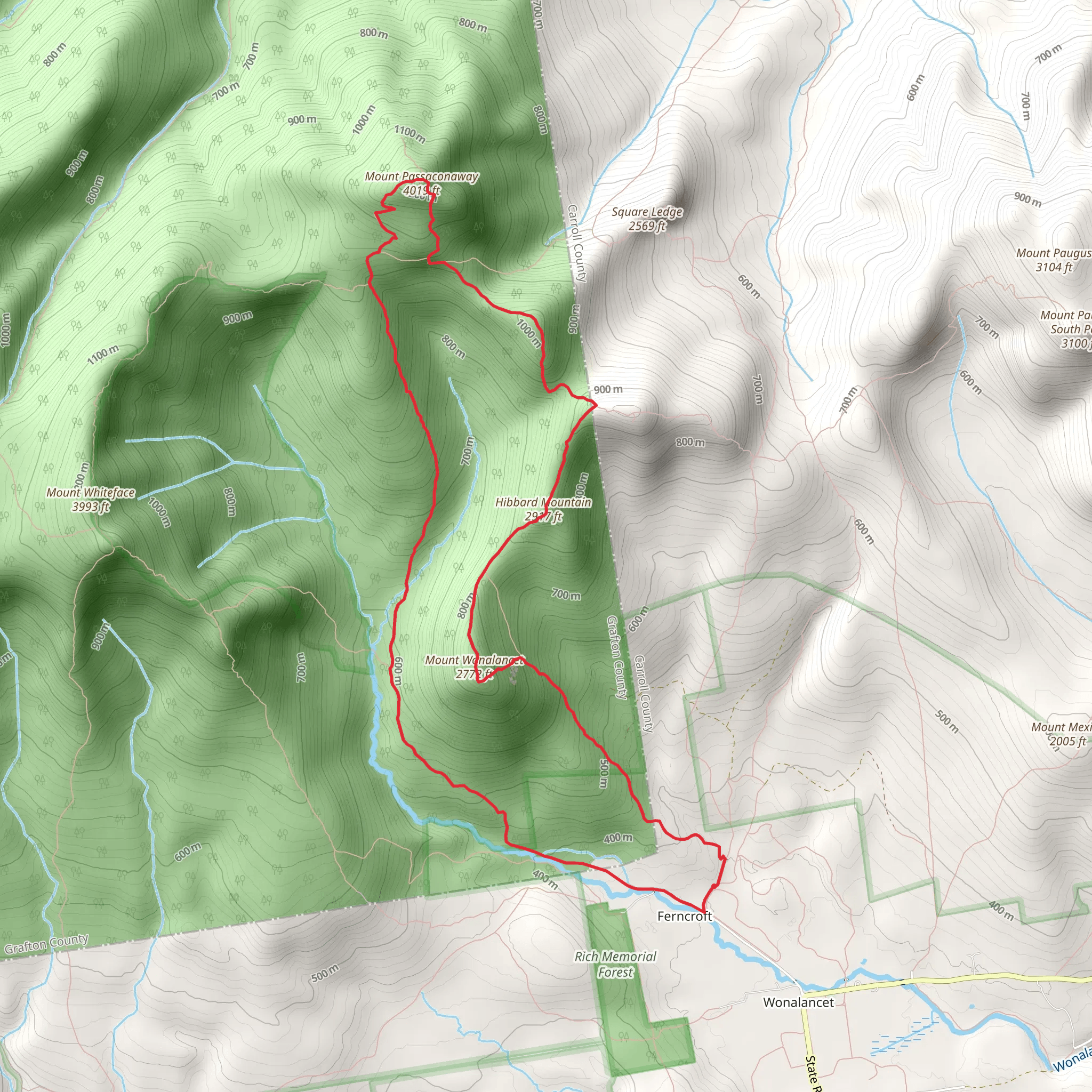 Mount Wonalancet, Passaconaway and Hibbard Loop from Ferncroft mobile static map