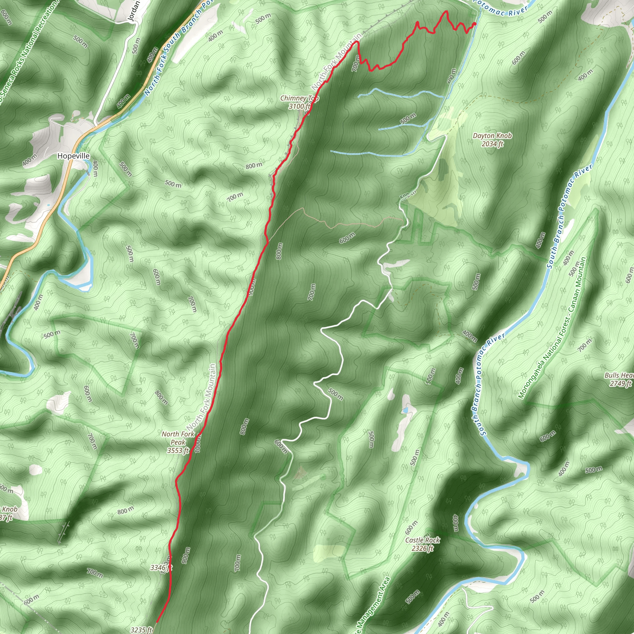 North Fork Mountain Trail mobile static map