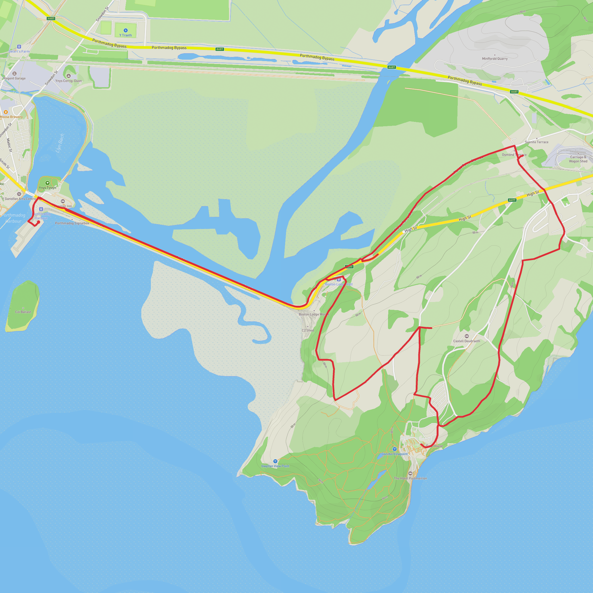 Porthmadog to Portmerion and Minffordd mobile static map