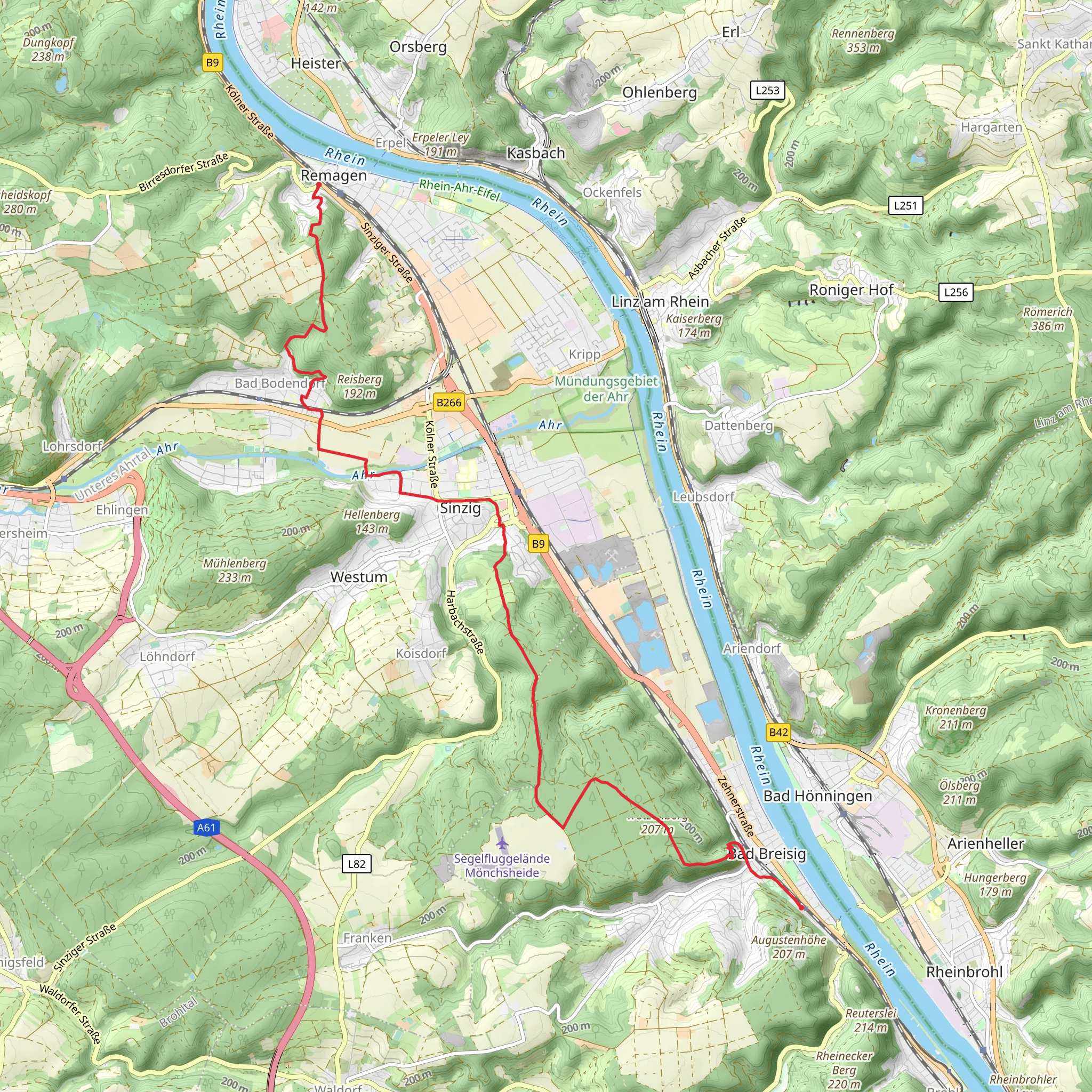 Remagen to Bad Breisig Walk mobile static map