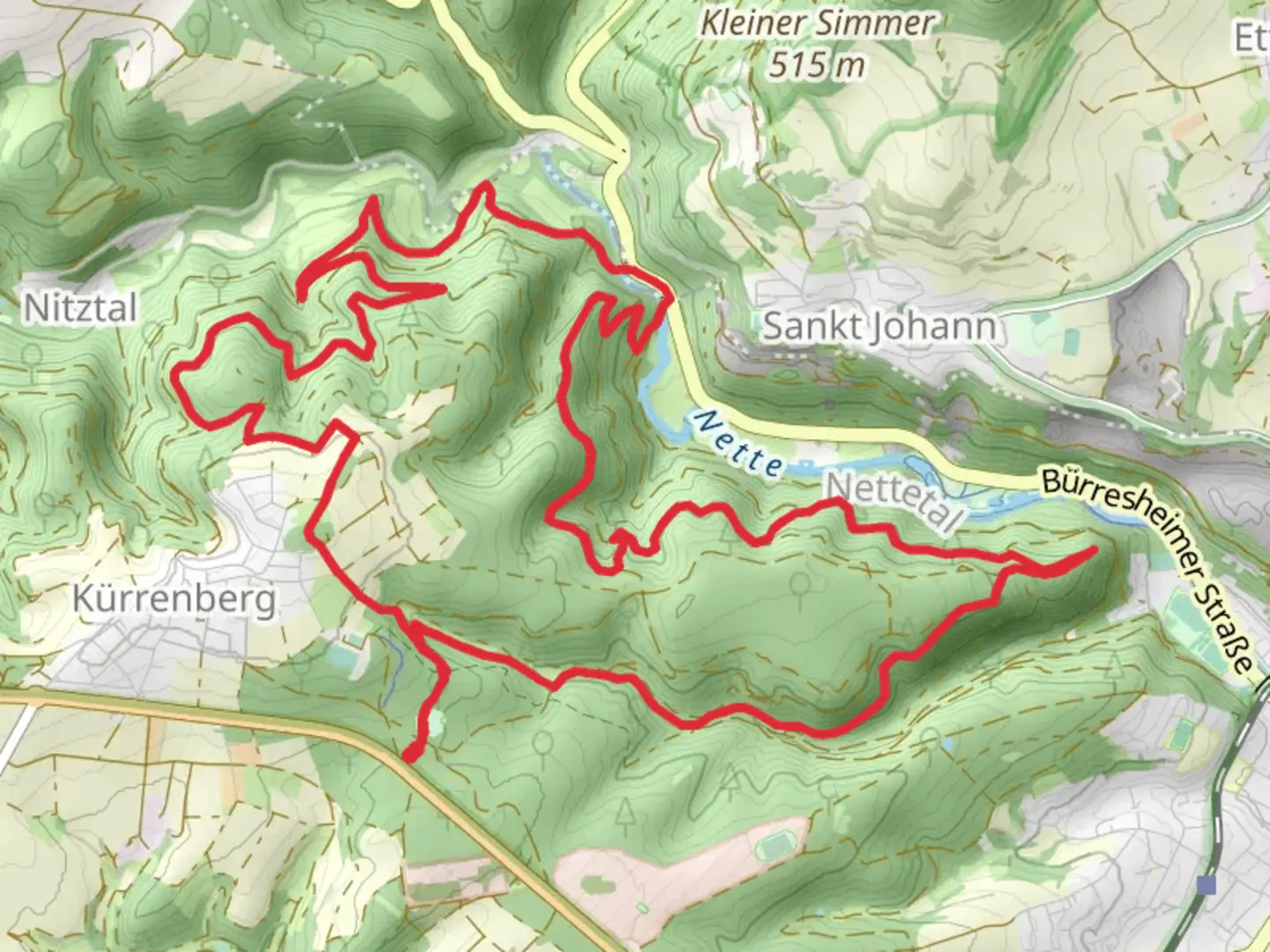 An image depicting the trail Schalkopf, Funfkantenstein and Kurrenberg Loop and its surrounding area.