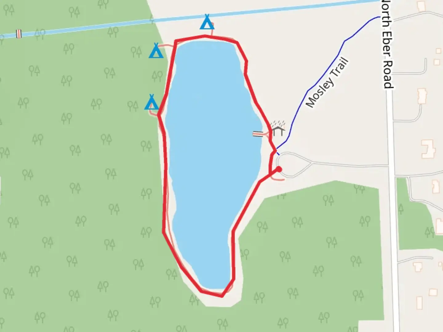 An image depicting the trail Wiregrass Lake Metropark Loop and its surrounding area.