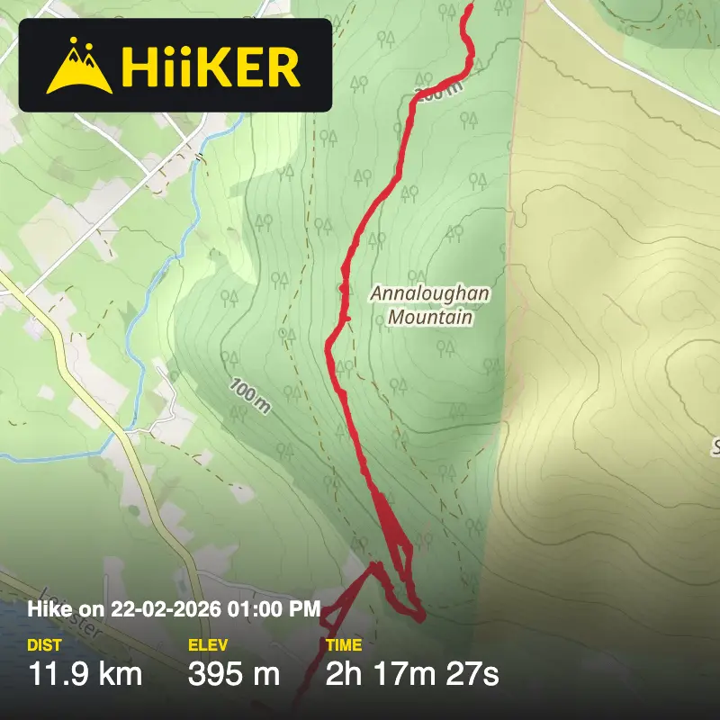 A map preview of the recording Hike on 22-02-2026 01:00 PM.