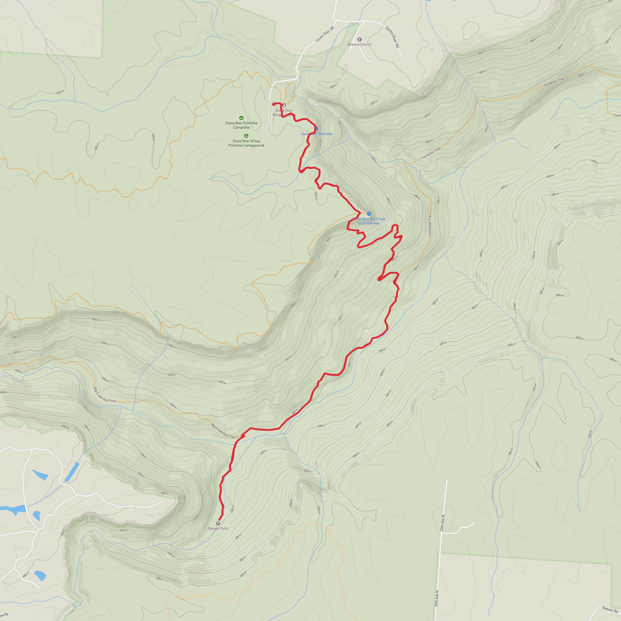 Ranger Falls via Big Creek Gulf Trail and Ranger Falls Trail mobile static map