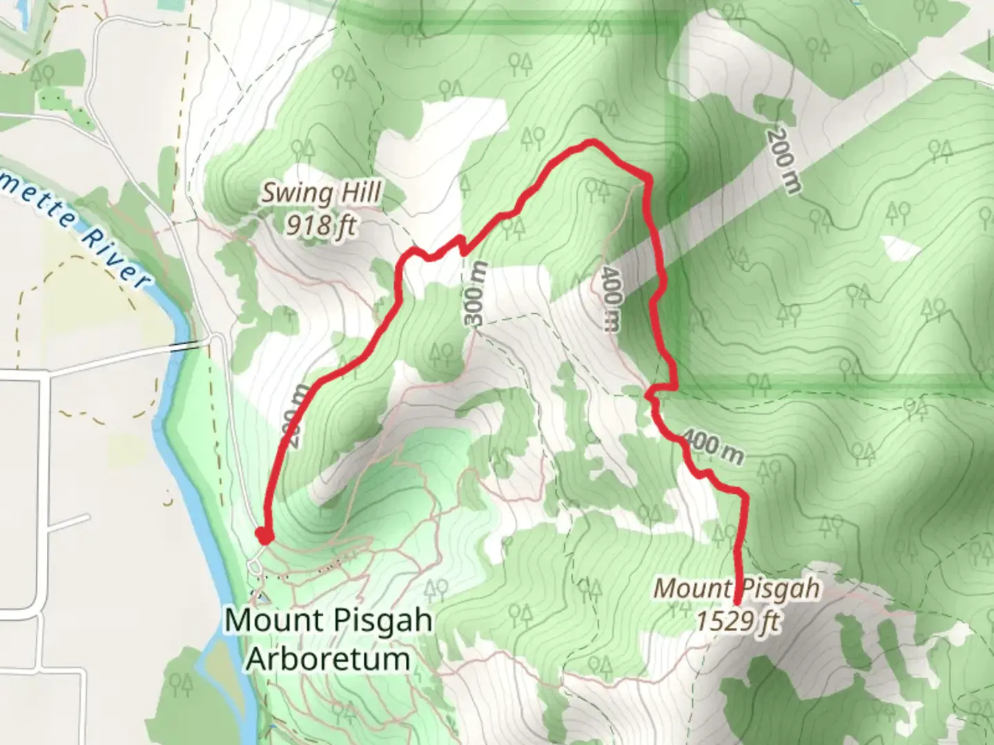 An image depicting the trail Mount Pisgah via Trail 4 and its surrounding area.