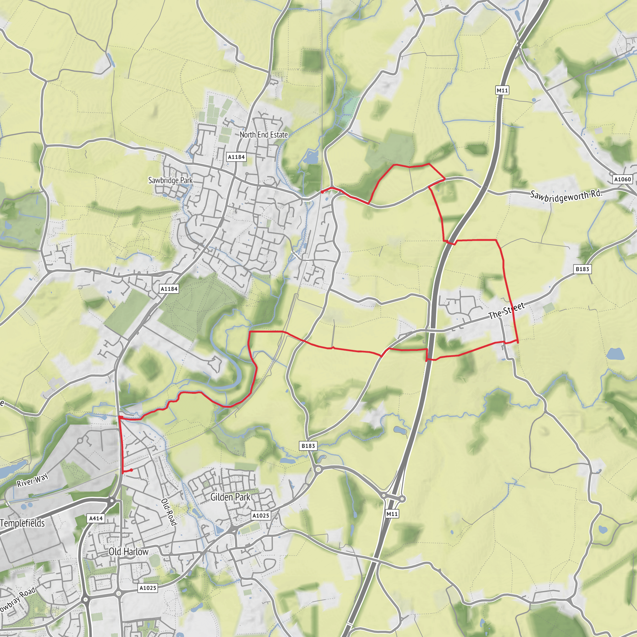 Sawbridgeworth to Harlow Mill mobile static map
