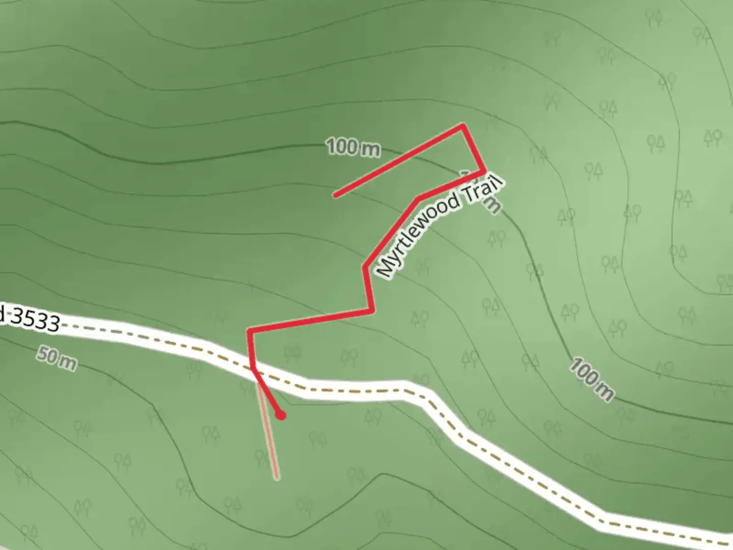 An image depicting the trail Myrtlewood Trail and its surrounding area.
