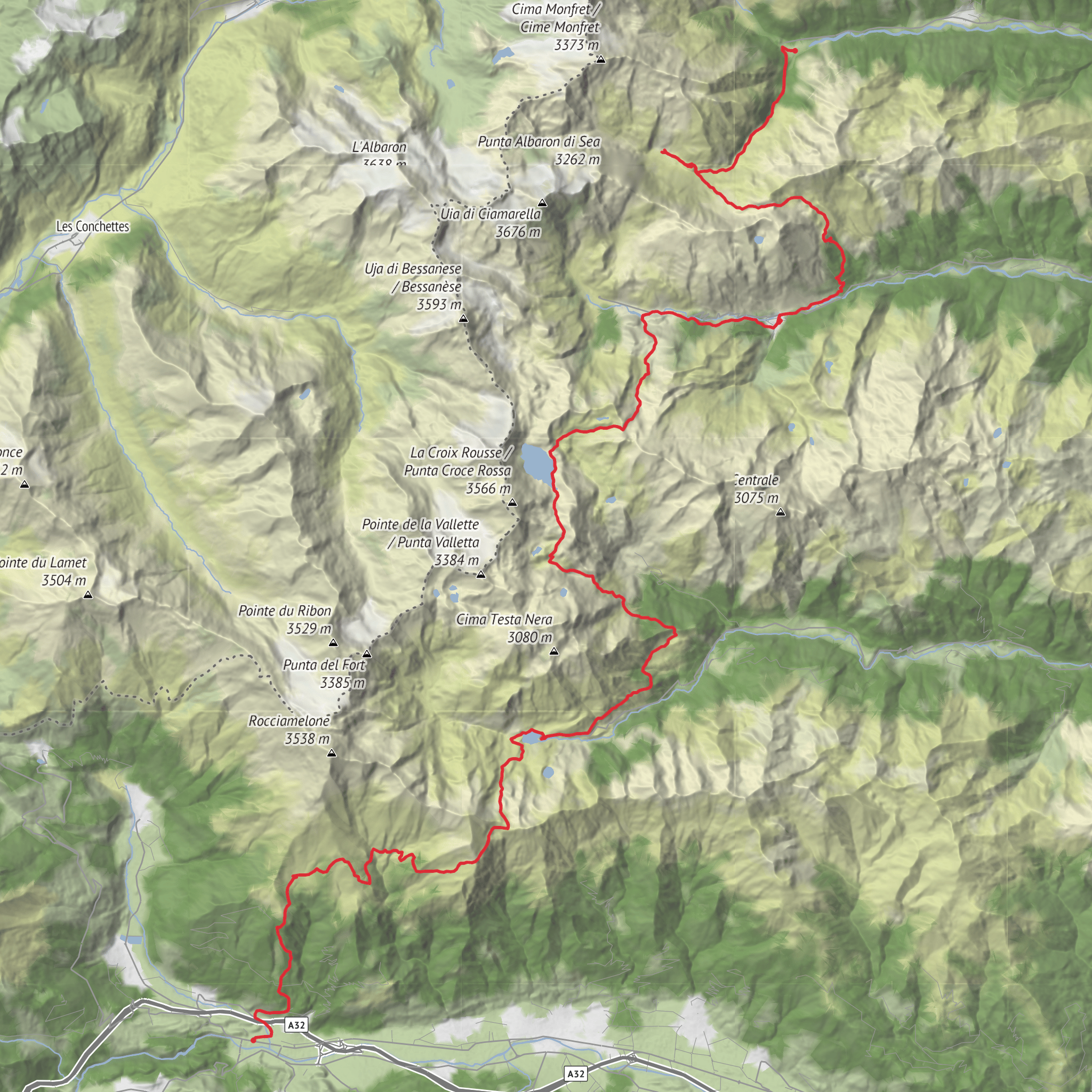 Forno Alpi Graie to Susa via Stura di Ala, Lago della Rossa and Lago di Malciaussia mobile static map