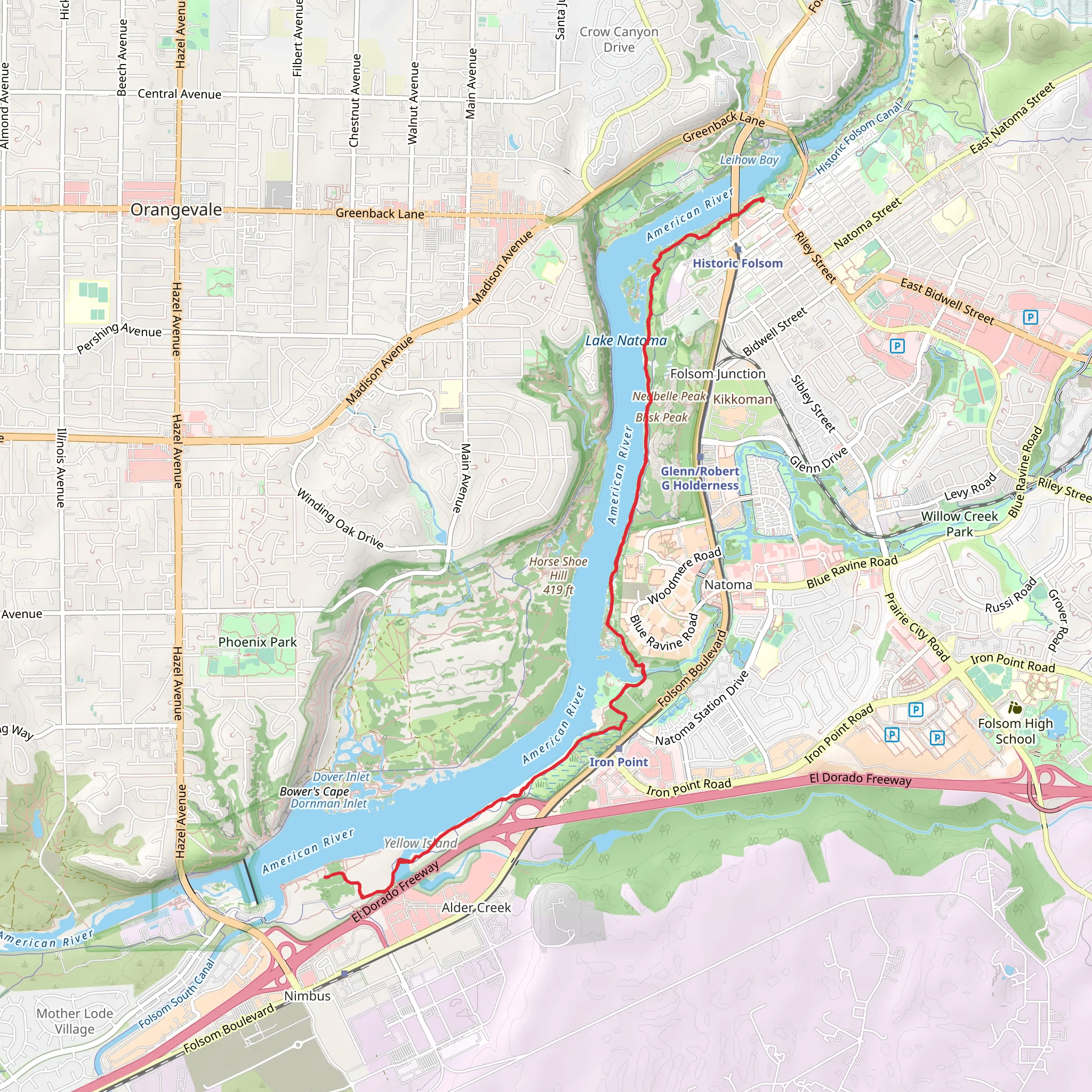 American River Trail - Lake Natoma mobile static map