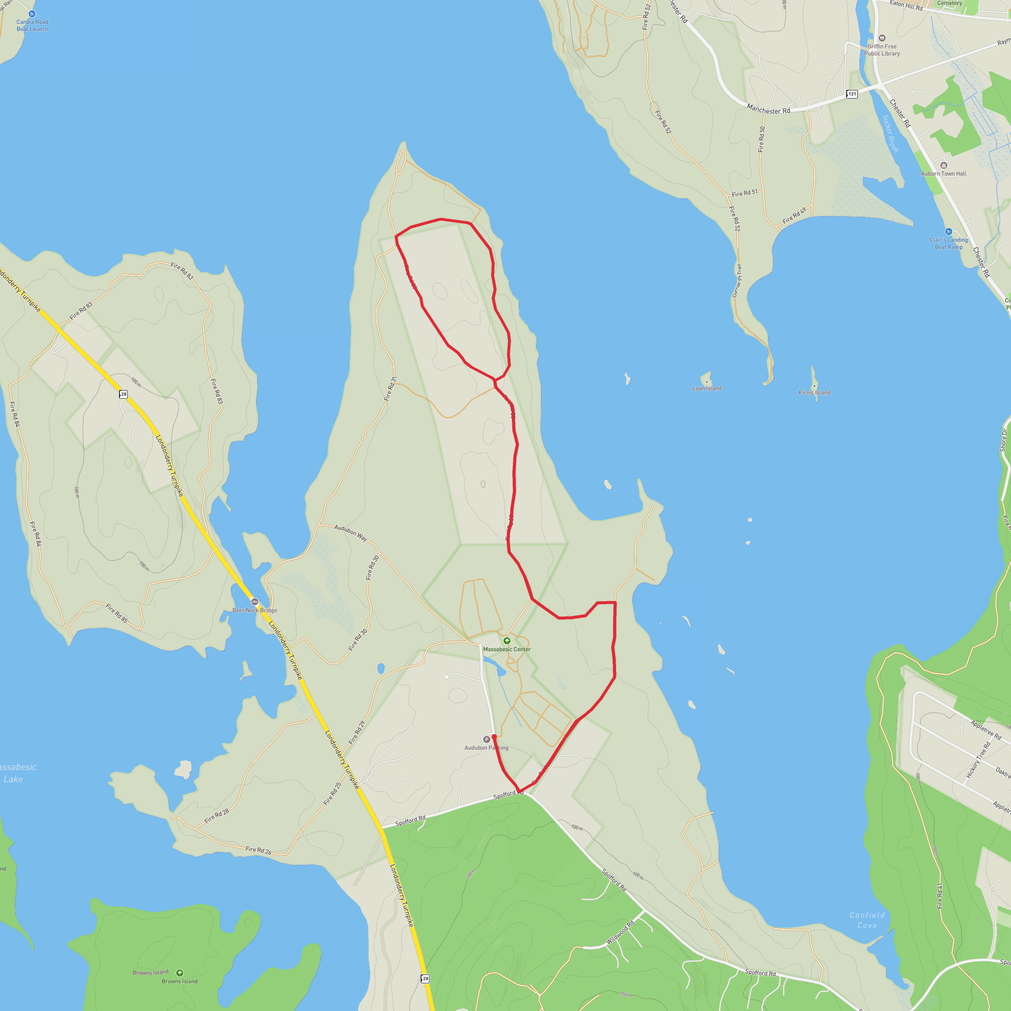 Walk along Massabesic Lake from Fired Road 36 mobile static map