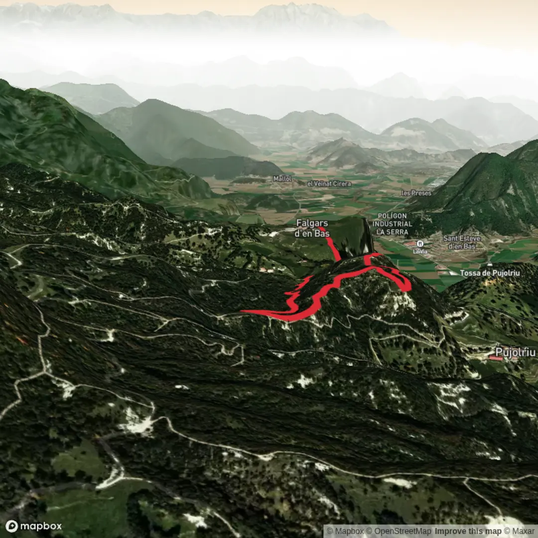 An image depicting the trail Puig voltors des de la Batllia (Falgars d'en Bas) and its surrounding area.