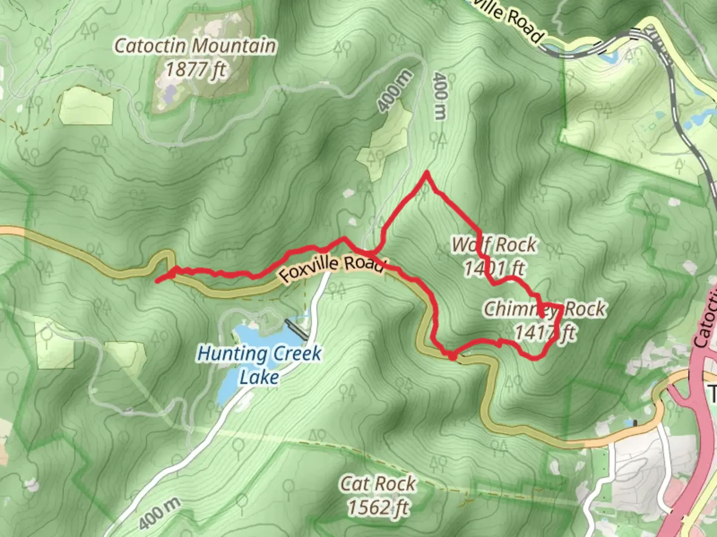 An image depicting the trail Chimney Rock and Blue Ridge Summit Loop Trail and its surrounding area.