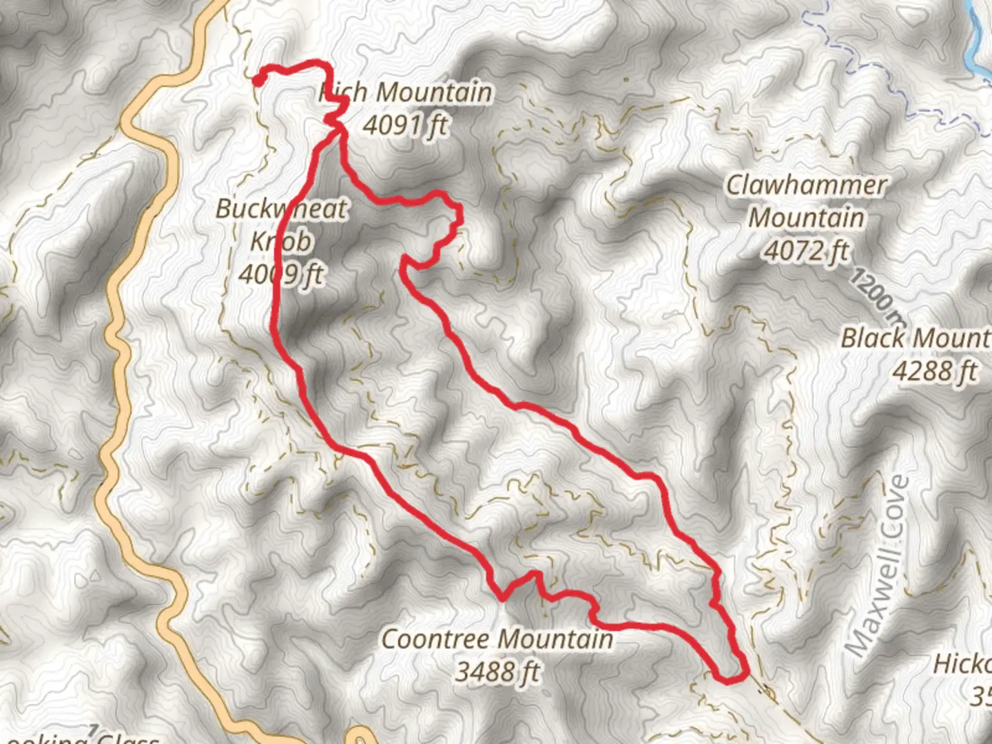 An image depicting the trail Buckwheat Knob Loop and its surrounding area.
