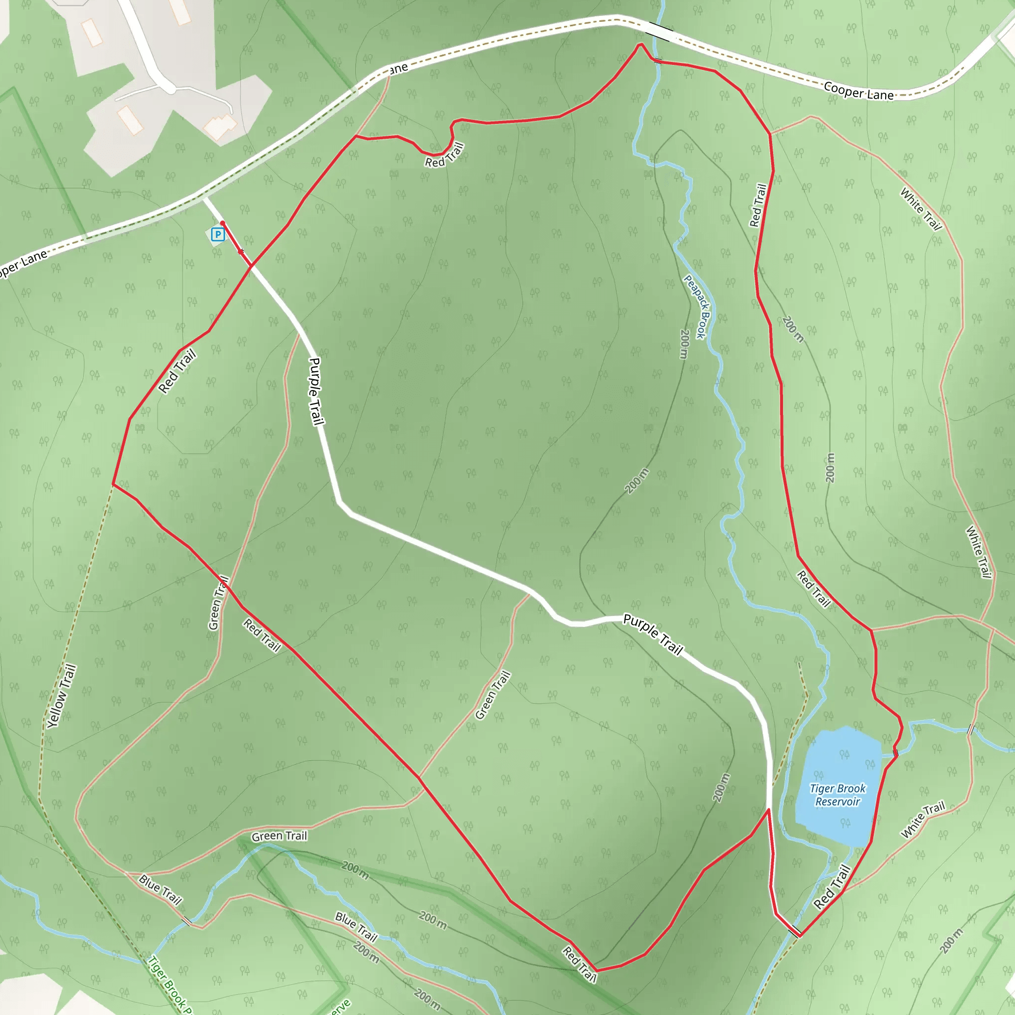 Tiger Brrok reservoir and Red Loop Trail mobile static map
