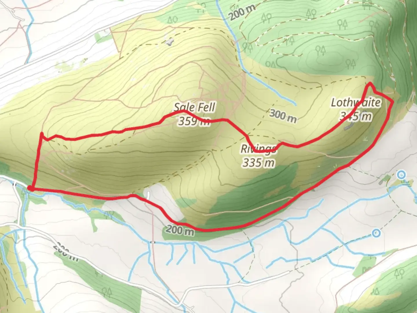 An image depicting the trail Dodd Crag, Sale Fell and Chapel Wood Loop and its surrounding area.