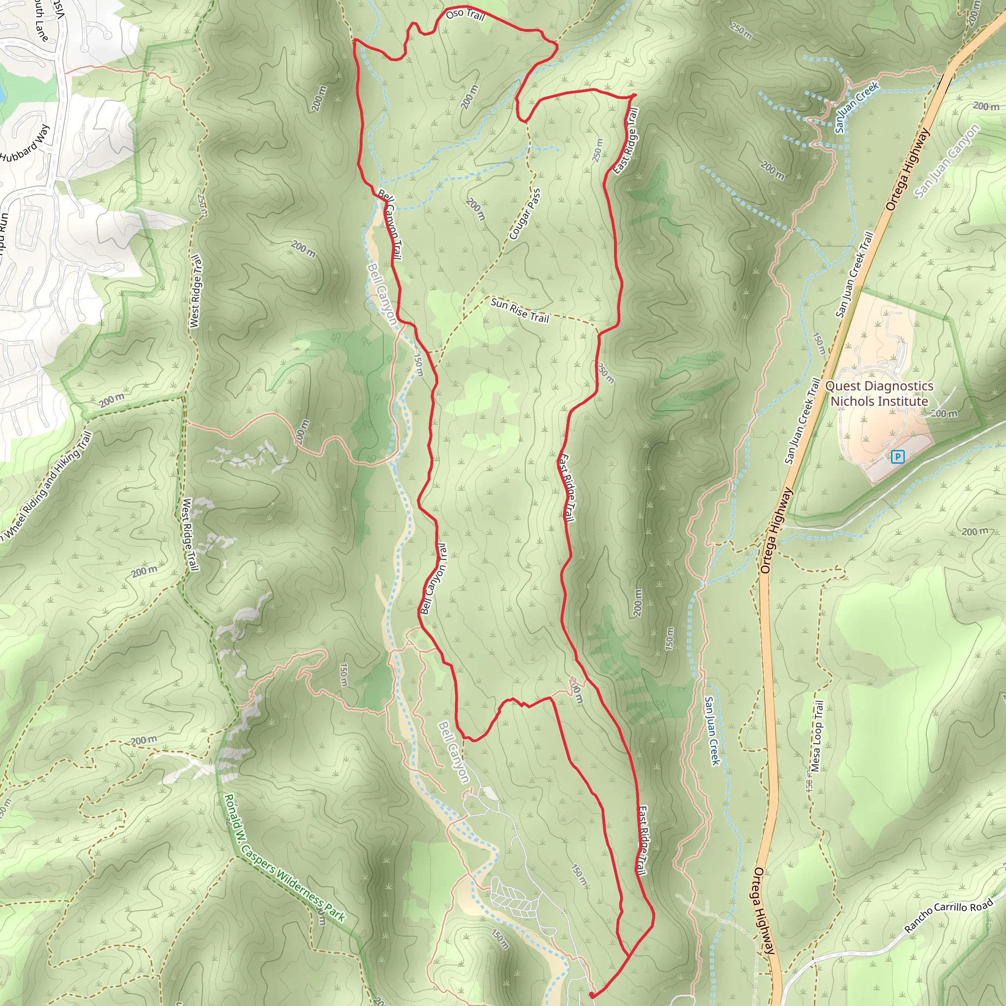 Bell Canyon, East Ridge and East Flat Loop Trail mobile static map