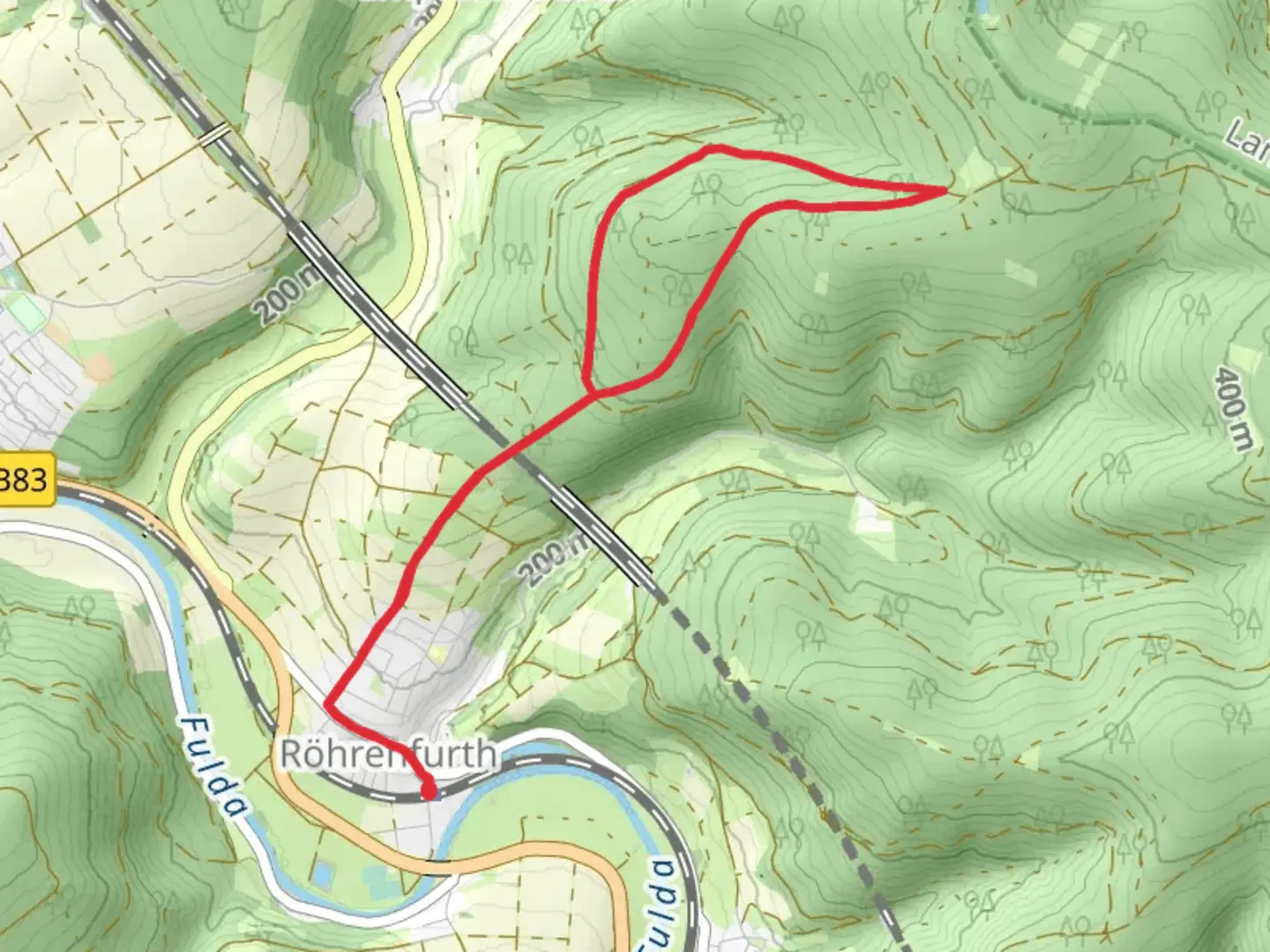 An image depicting the trail Roehrenfurther and Wellerode - Roehrenfurth and its surrounding area.