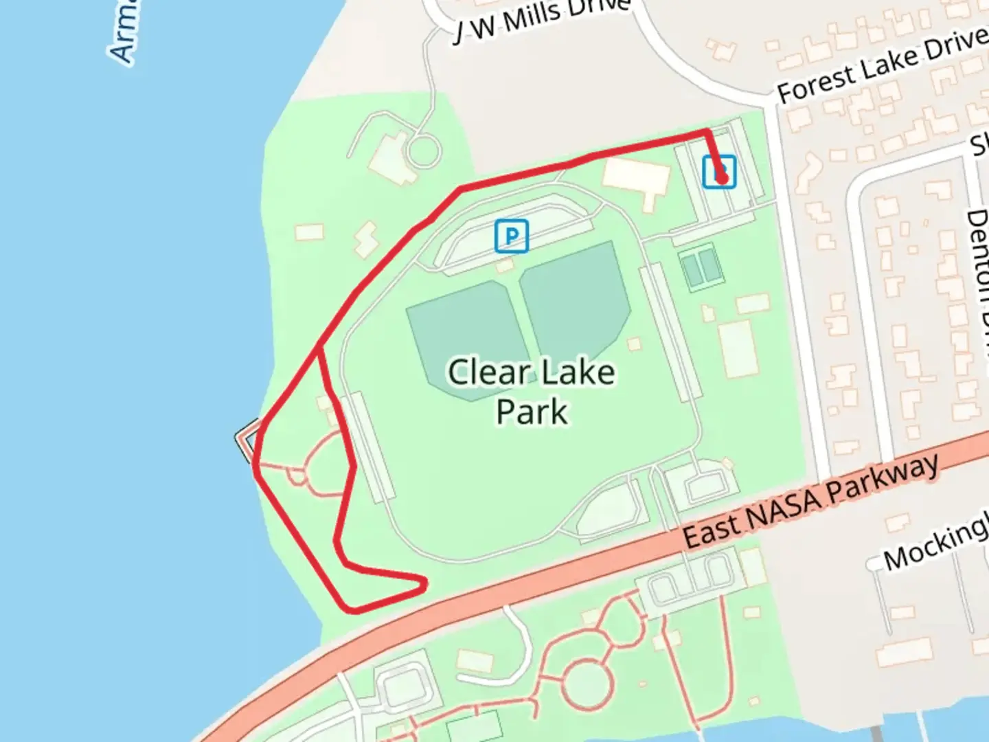 An image depicting the trail Clear Lake Park Loop near Armand Bayou and its surrounding area.